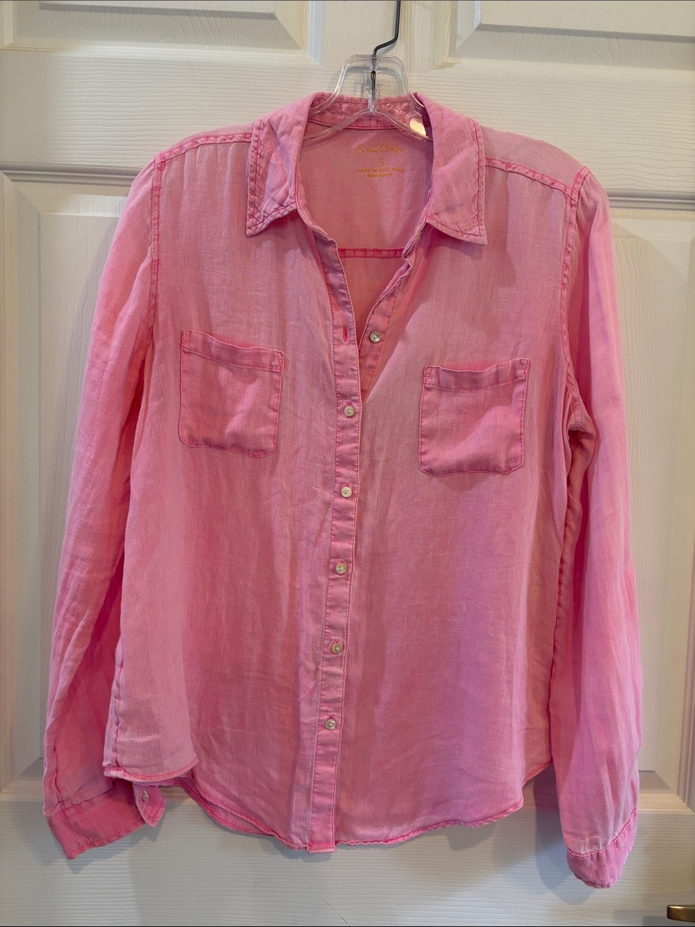 Lilly Pulitzer Pink Button-Down Linen Acid Wash Shirt